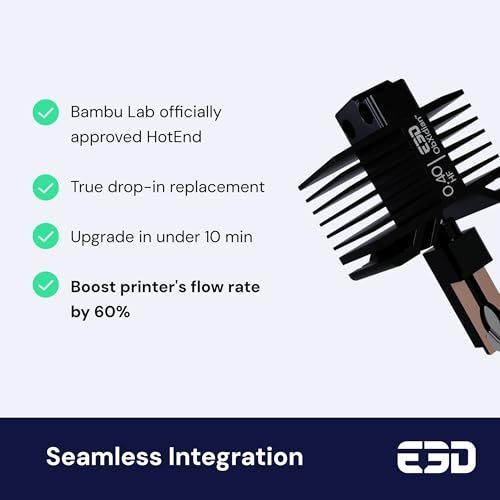 E3D High Flow ObXidian&trade; Bambu Lab P1P/P1S & X1 Carbon (0.4mm) HotEnd, 60% Increased Flow Rate, Smooth 3D Printing, Ideal for Fiber-Filled Filaments, Officially Approved