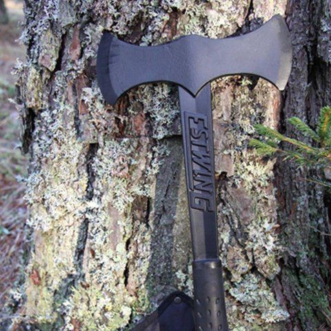 ESTWING Double Bit Axe - 38 oz Wood Spitting Tool with Forged Steel Construction & Shock Reduction Grip - EBDBA
